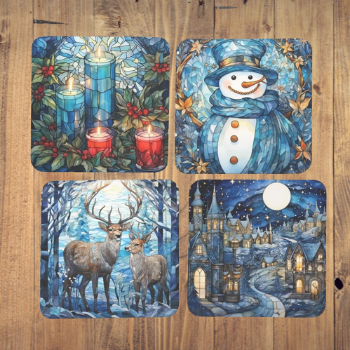 Stained Glass Christmas Coaster Set