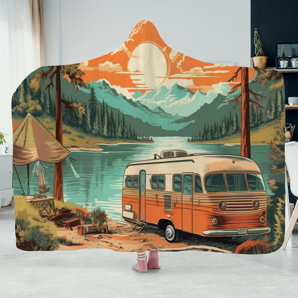 Campervan Lake Hooded Blanket