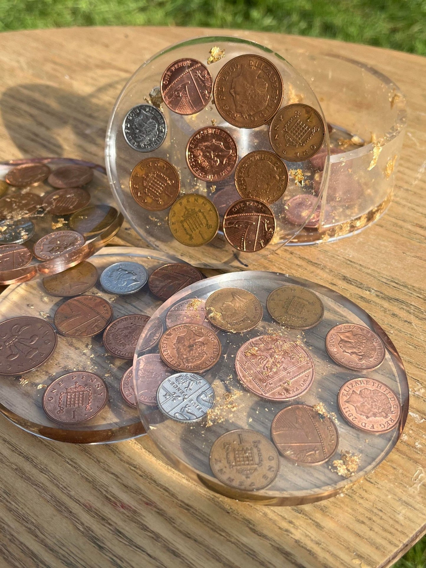 Old Coin Coaster Set Around The Home